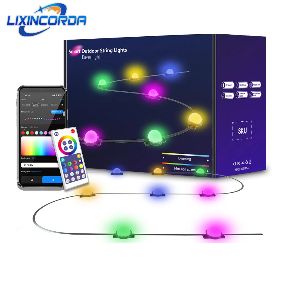 (image for) LIXINCORDA 49ft 33LED/ 32.8ft 20LED Smart RGB LED String Lights Outdoor IP65 Waterproof APP/Remote Control Music Sync Patio & Garden Lights